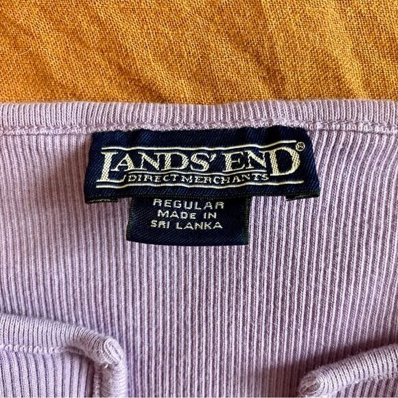 VTG Y2K Lands' End Purple Notched Neck 3/4 Sleeve Ribbed Tee Women’s Medium - Picture 3 of 6